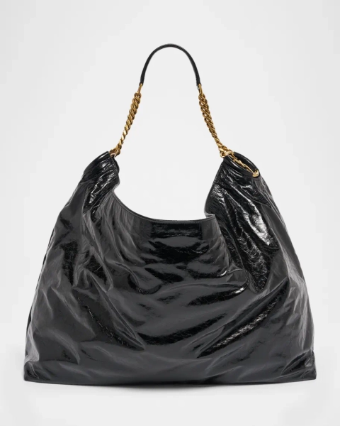 YSL Cassandre Hobo Bag in Crinkled Patent Leather 