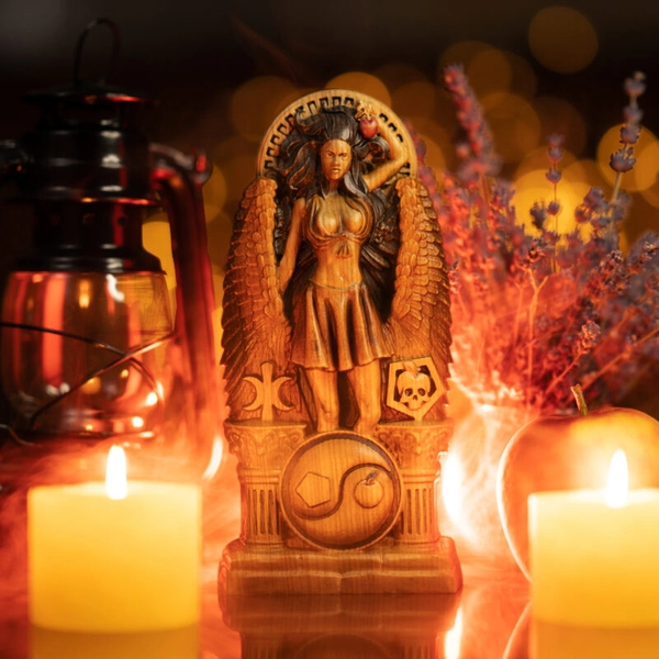 Eris Statue — Golden Apple Goddess of Confusion (Discordianism Deity) - voodoocarving.com