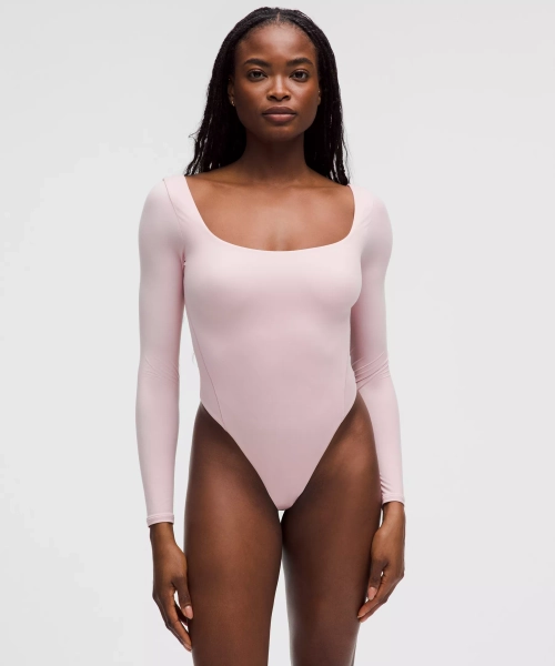 Wundermost Ultra-Soft Nulu Square-Neck Long-Sleeve Bodysuit - Pink Haze - L