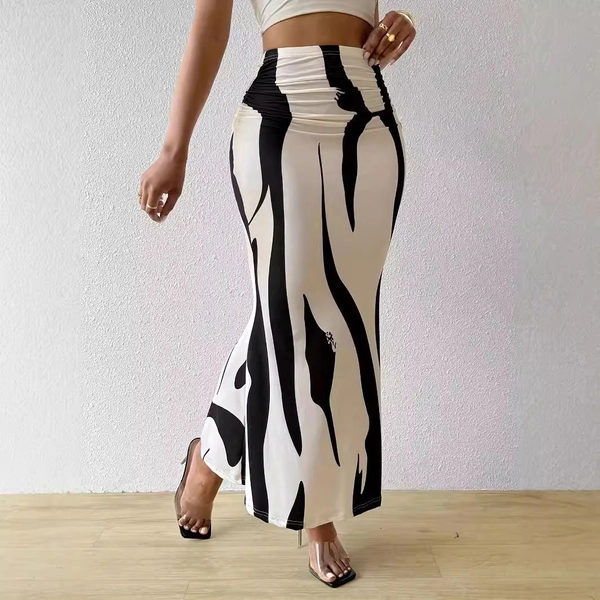Clothes > Women's Clothing > Bottoms > Skirts  European and American zebra pattern to make you look slim and tall, hot selling half-body tight high waist fish tail pencil long skirt