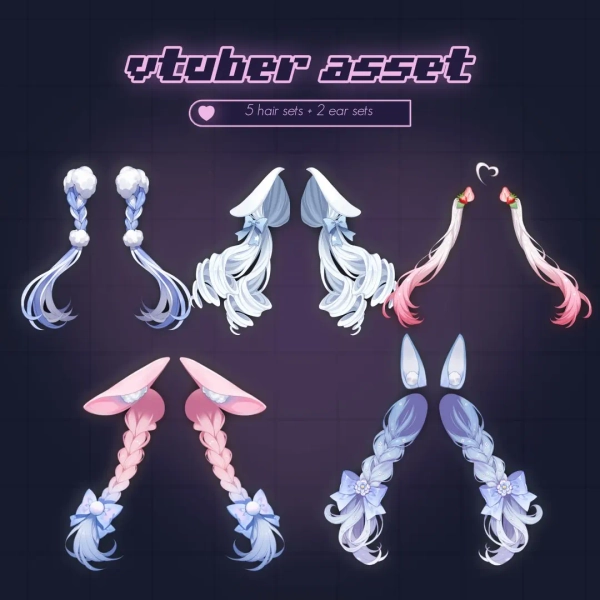 Rigged Vtuber Hair & Ears – Customizable Color, 5 Hair Sets - Etsy