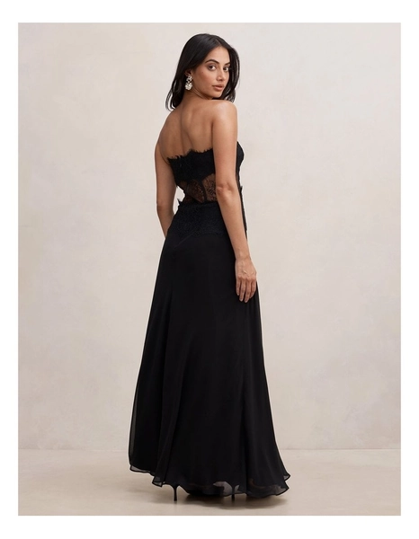 Amity Lace Corset Sheer Maxi Dress in Black