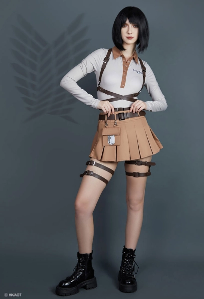 Official Licensed Attack on Titan Cosplay Survey Corps Polo+Skirt Set Costume