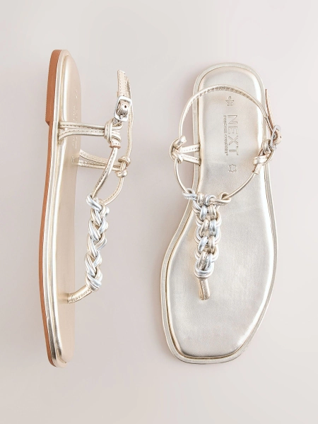 Metallic Standard/Wide Fit Forever Comfort® Weave Toe Thong Sandals - Size 3 EU 35.5