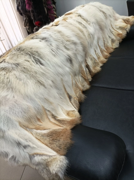 Real Coyote fur blanket throw natural color, Home warmer