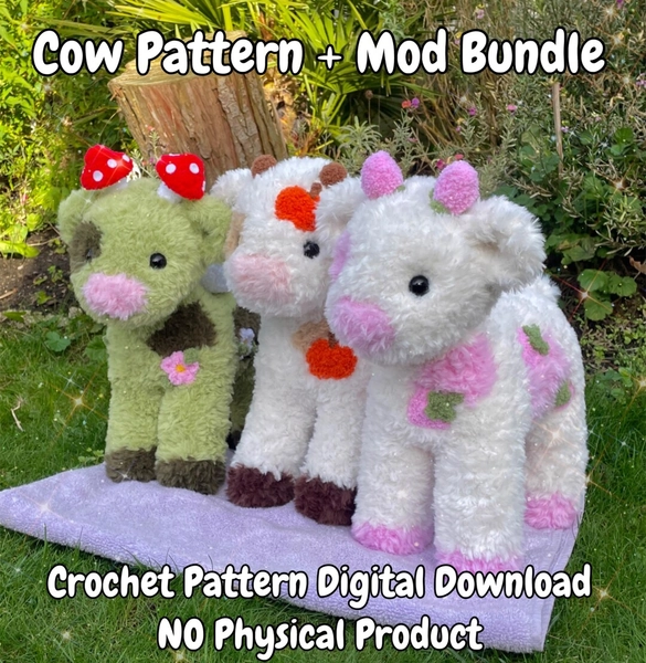 Crochet Pattern Bundle - Standing Cow Pattern + Strawberry Mod, Forest Fairy Mod and Pumpkin Spice Mod- in English - Etsy
