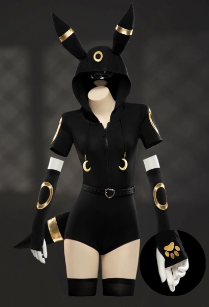 PM Derivative Sexy Cosplay Summer Home Wear Hooded Bodysuit with Belt and Tail