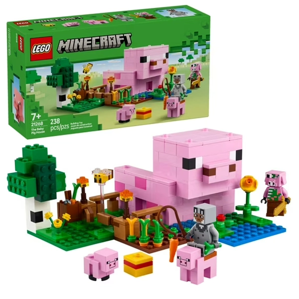 LEGO Minecraft The Baby Pig House Toy Figures & Playset - Building Minecraft Toy for Kids, Boys & Girls, Ages 7+ - Minifigures for Pretend Play - Easter Basket Stuffer - 21268