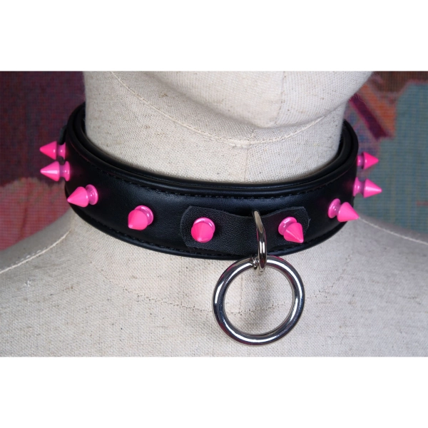 COSPLAY VEROSIKA Luxury lambskin collar for women sub/Men spiked choker/Pink spiked collar for humans/Gothic leather choker/Goth day collar-Mature