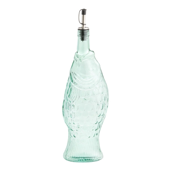 Green Recycled Glass Fish Shaped Oil Bottle with Spout