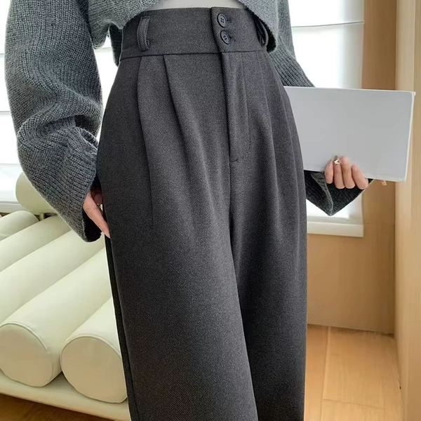 Herbst Winter Hohe Taille Woolen frauen Breite Bein Hosen 2025, Neue Taste Koreanische Beiläufige Lose Gerade Volle Länge Hosen weibliche - AliExpress 