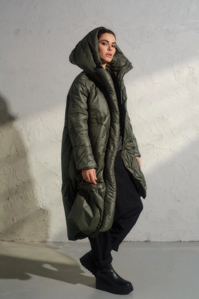 Avant garde black quilted transitional women's coat in Khaki, Oversized long puffer Jacket, Extravagant maxi coat with hood, Plus sizes