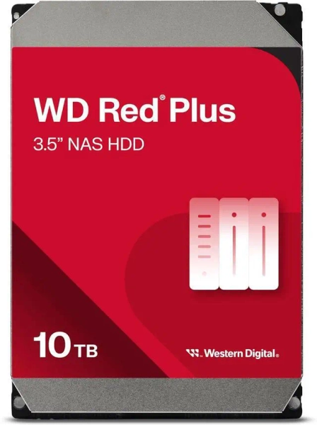 WD Red Plus 10TB NAS Hard Disk Drive - 7200 RPM Class SATA 6Gb/s, CMR, 512MB Cache, 3.5 Inch - WD100EFGX