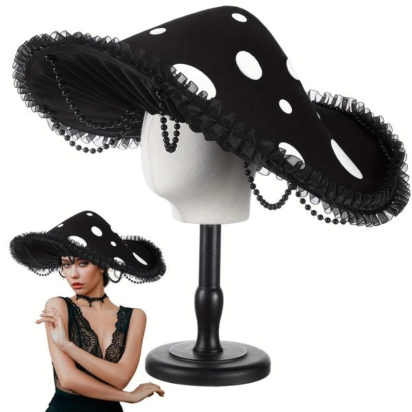 TEMU Mushroom Hat Renaissance Medieval Costume Cosplay Halloween Victorian With Bead Lace Brim