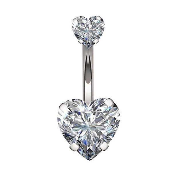 14G Double Heart CZ Belly Button Ring Surgical Steel Navel Bar Piercing Jewelry