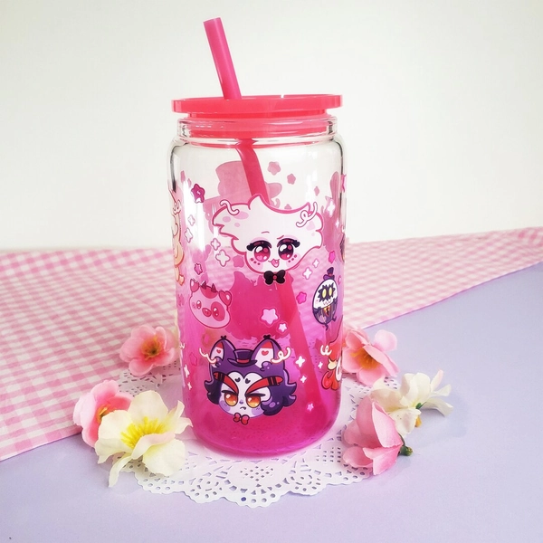 Hazbin Hotel Glass Tumbler: Gradient Tinted Cup With Lid & Straw - Etsy Australia