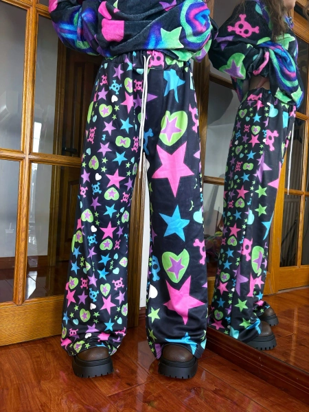 2026 Neue Schwarze Universum-Farbenstern-Hose Frühling Neue Süße Kawaii Yami Y2k Harajuku-Stil Modische Spezielle Weite Hose - AliExpress 1501
