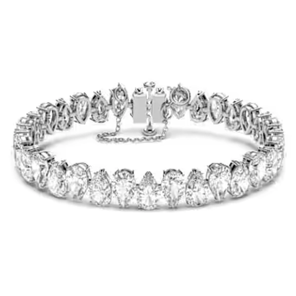 Matrix Tennis bracelet, Pear cut, White, Rhodium plated