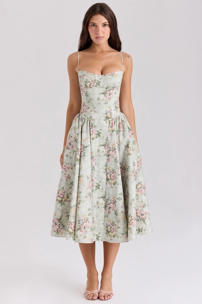 Samaria Sage Floral Print Cotton Midi Dress