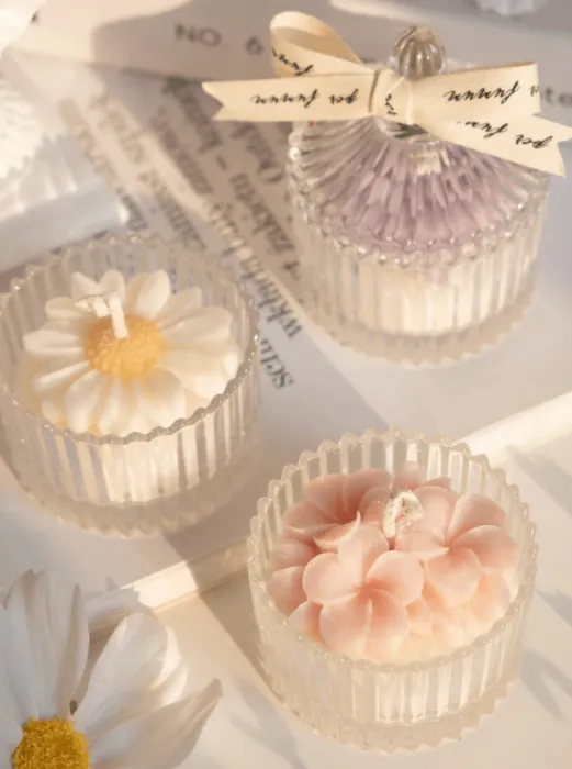 Scented candle with flowers