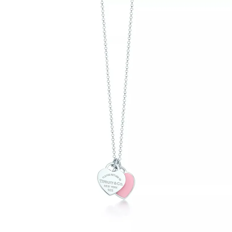 Return to Tiffany® Pink Double Heart Tag Pendant in Silver, Mini