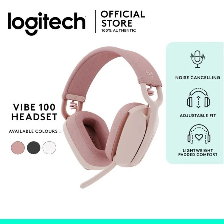 Logitech Headset Zone Vibe 100 Wireless Lightweight Noise Canceling Mic Bluetooth