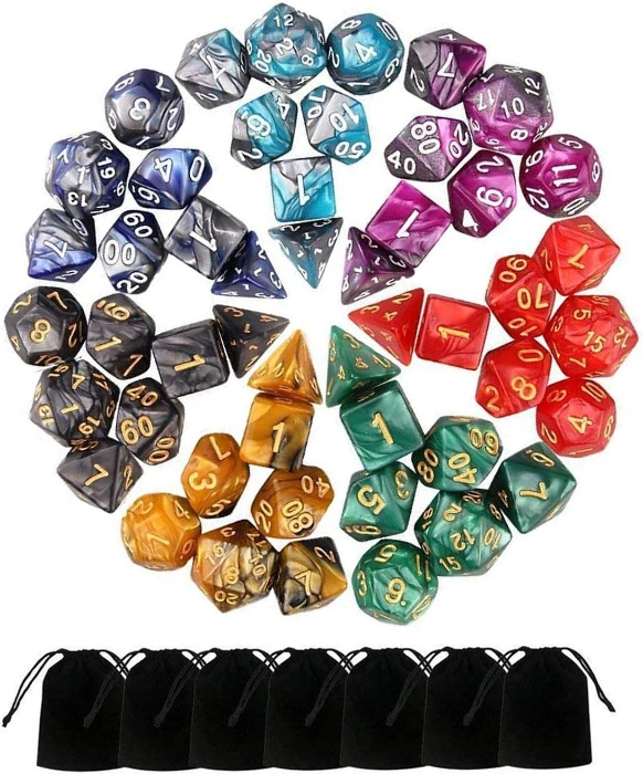 Monuary 49 Piece Role Game Dice, Polyhedral Nut and Role Games for Dungeons and Dragons with 7 Pieces of Bags, 7 RPG DND MTG D4 / D6 / D8 / D10 (0-9 and 00-90) / D12 / D20 (B) : Amazon.com.be: Toys