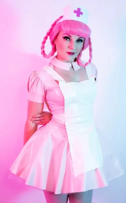 Nurse Joy latex cosplay