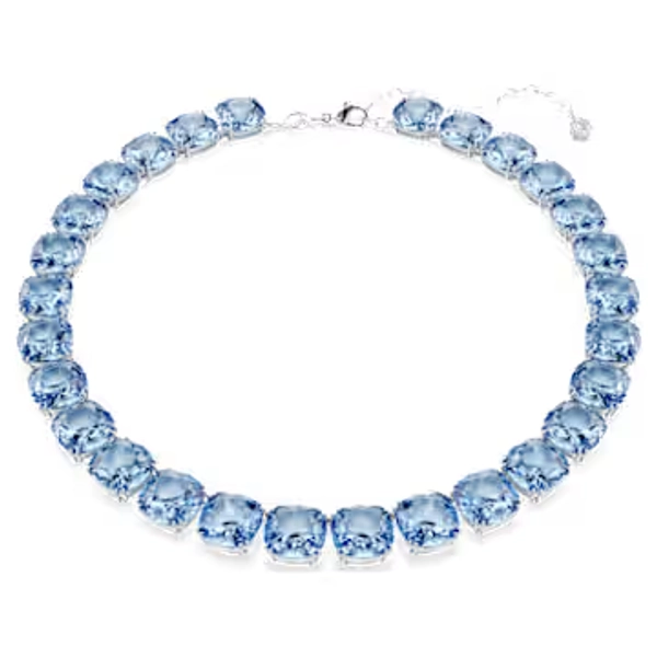 Millenia necklace, Cushion cut, Blue, Rhodium plated
