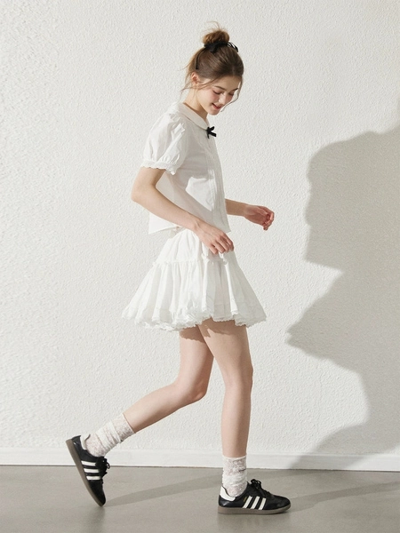 White Lace Peter Pan Collar Blouse and Skirt Set