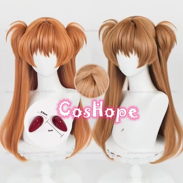 Parrucca Asuka Langley Soryu 68 cm Orange Marrone Cosplay