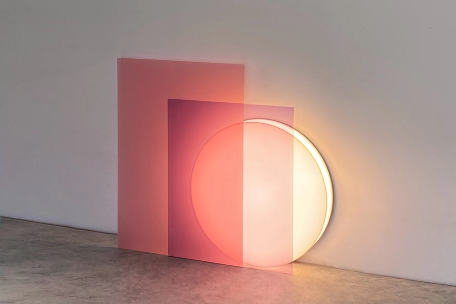 Lune Floor Lamp - Aesthetic Moon Floor Lamp with Sliding Acrylic Lunar Phases - Sunset Pink and Purple or Moonrise Blue and Green Color Sets - Echo Neon
