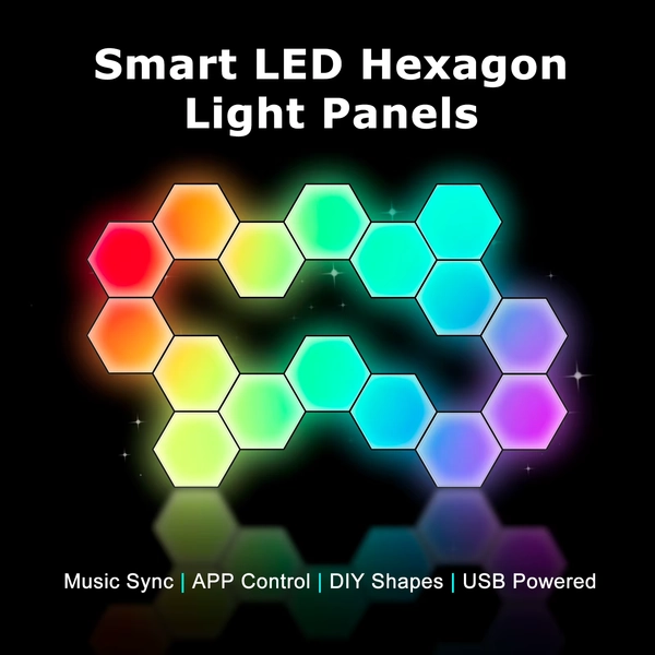 FIVEMI Smart LED Hexagon-Leuchtpaneele, RGB-Modul-Wandleuchten mit App-Fernbedienung, Musik-Synchronisation, DIY-Form, Hex-Leuchten, USB-betrieben, für Gaming, Schlafzimmer, TV-Hintergrund-Dekoration - AliExpress 