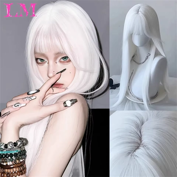 LM lange watergolfpruik met pony witte kleurrijke cosplaypruik voor vrouwen dagelijks feest natuurlijk zacht synthetisch haar hittebestendig - AliExpress 