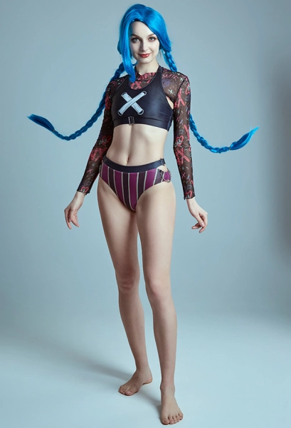 Sporty Bikini Set Stripe Two-Piece Swimsuit Sexy Bathing Suit with Mesh Long Sleeves Printed Cover-Up