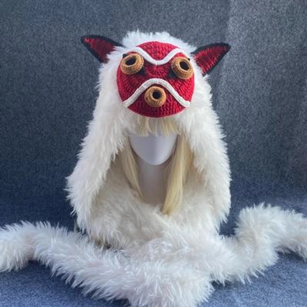 Hand Crocheted San Wolf Hood | Princess Mononoke Cosplay Furry Winter Hat, Cottagecore Anime Gift