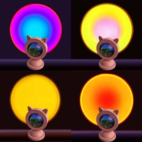 Cute Animal Sunset Projection Lamp RGB Night Light Kawaii Game Room Decor - C / Cat