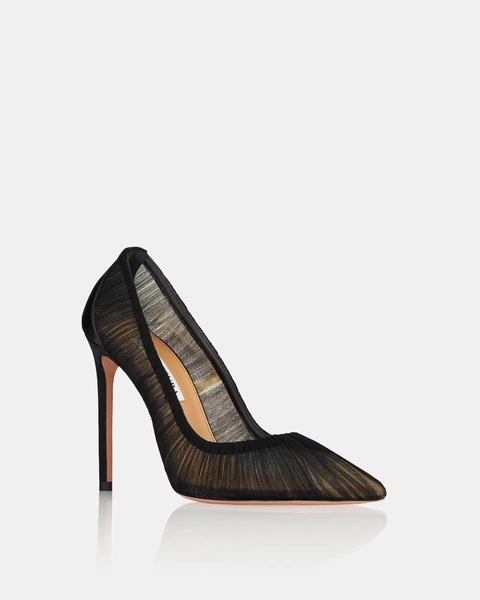 Voile Pump 105 | Black tulle, mesh and satin pumps | Aquazzura
