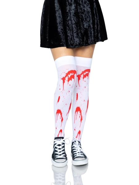 Rhea Zombie Thigh High Stockings - White/Red / One Size
