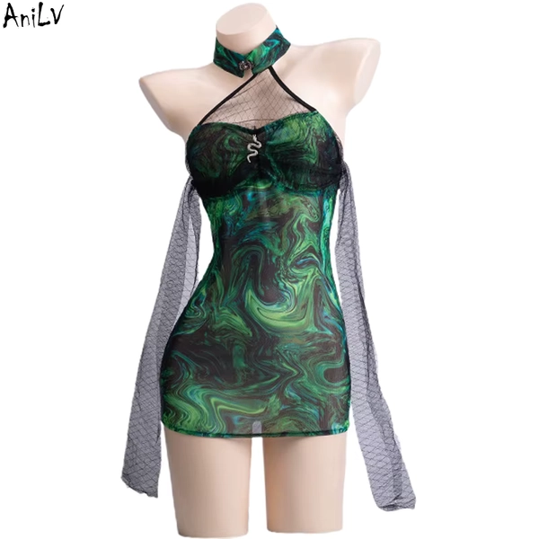 AniLV Chinese Myth Green Snake Immortal Uniform Cosplay Cheongsam Women Viper Sexy Dress Costume - AliExpress