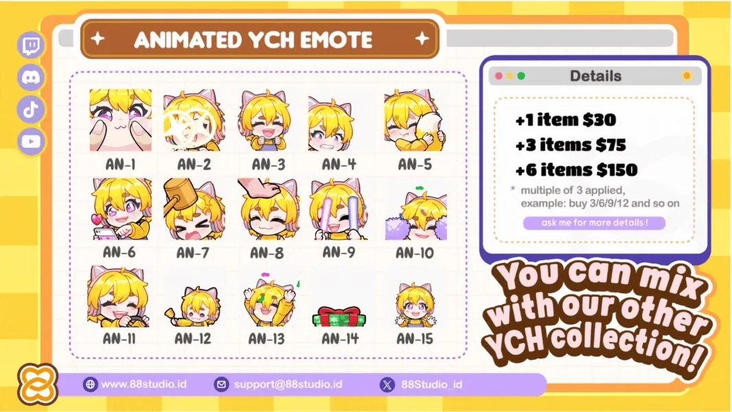 6 ANIMATED Emotes (@EightyEightDesign)