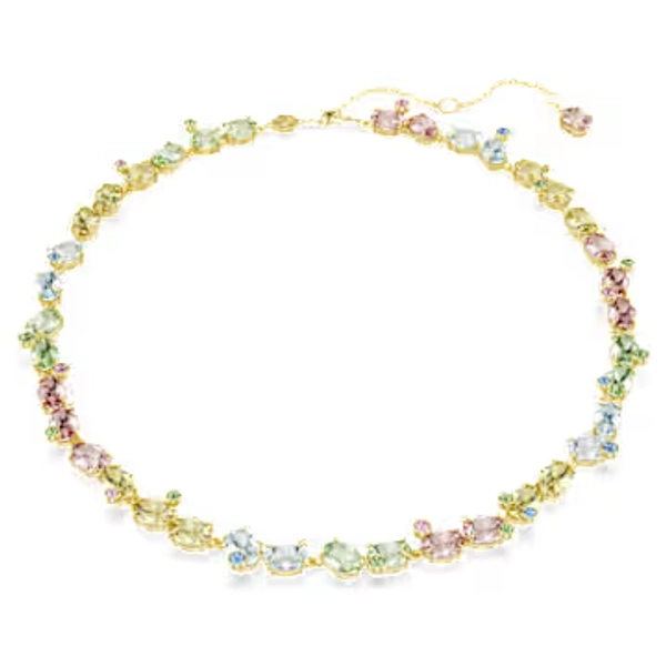 Gema necklace, Mixed cuts, Multicolored, 18K gold finish