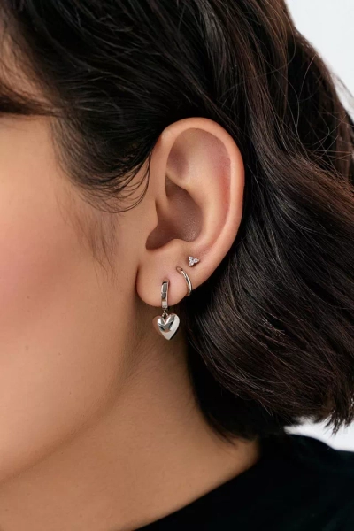 Ana Luisa Jessica Puffed Heart Hoops - 3 piece Set (Rhodium on Brass)