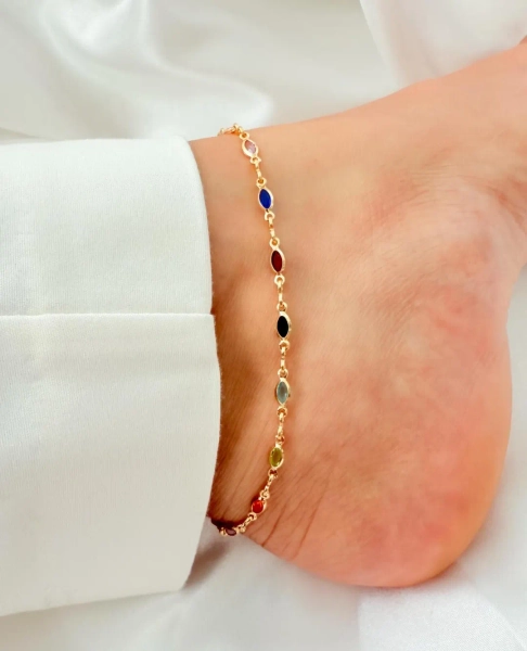 Rainbow Crystal Anklet - gold