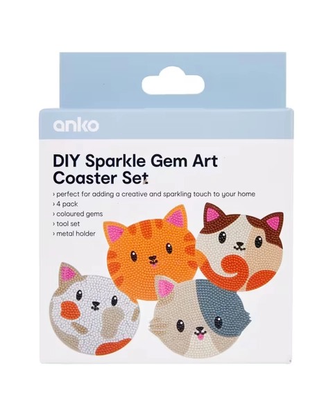 DIY Sparkle Gem Art Coaster Set - Pets