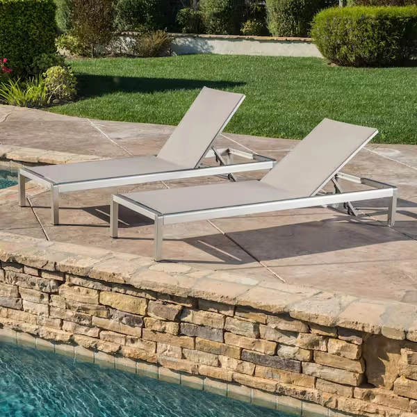 Cape Coral Silver 2-Piece Metal Outdoor Patio Chaise Lounge