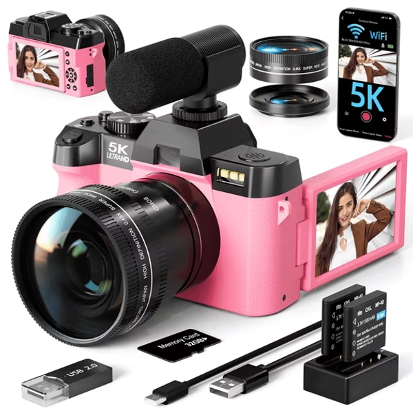 NBD 5K Digital Camera for Photography,48MP Autofocus Vlogging Camera for Youtube with 32GB TF Card๏ผPink