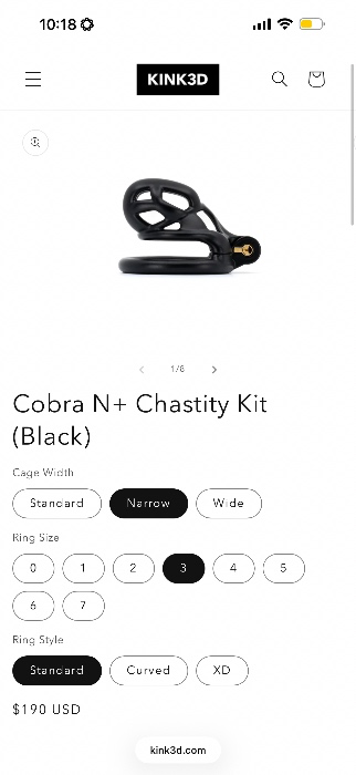 Cobra N Chastity Kit (Black) - Narrow / 3 / Standard