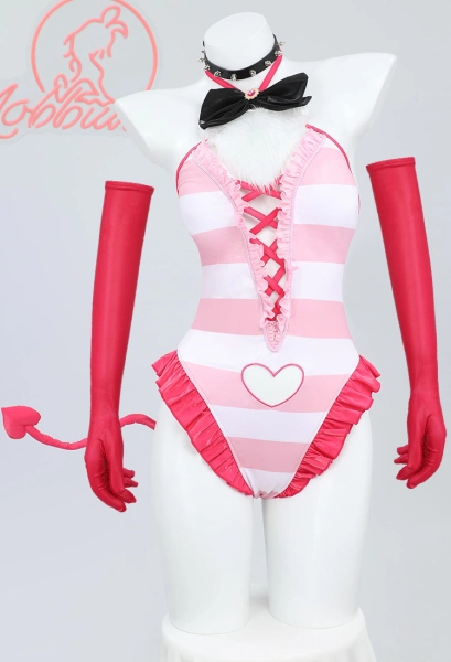 Angel Dust Derivative Sexy Lingerie Costume Bodysuit and Tail with Gloves Thigh-High Stockings