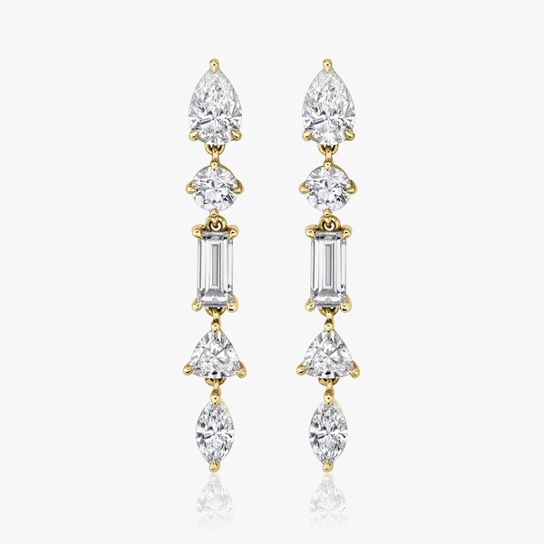 Mixed Drop Earrings in Yellow Gold